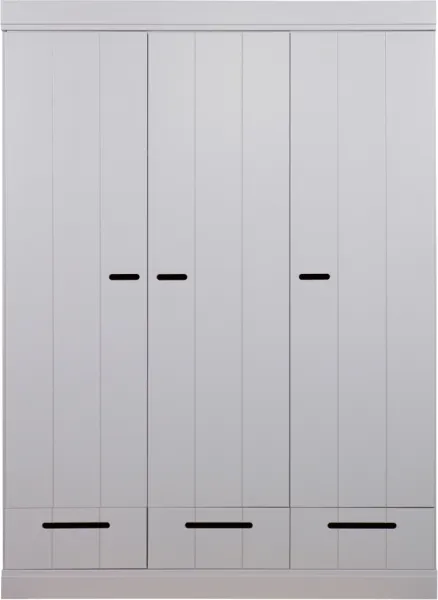 Connect, Garderob, 3 dörrar och 3 lådor, grå, H195x53x140 cm, furu